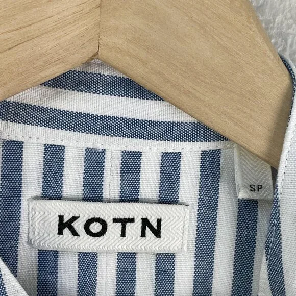 KOTN Shirt Womens Petite Small Blue Stripe Cropped Button Front Top Cotton Linen - Picture 3 of 8